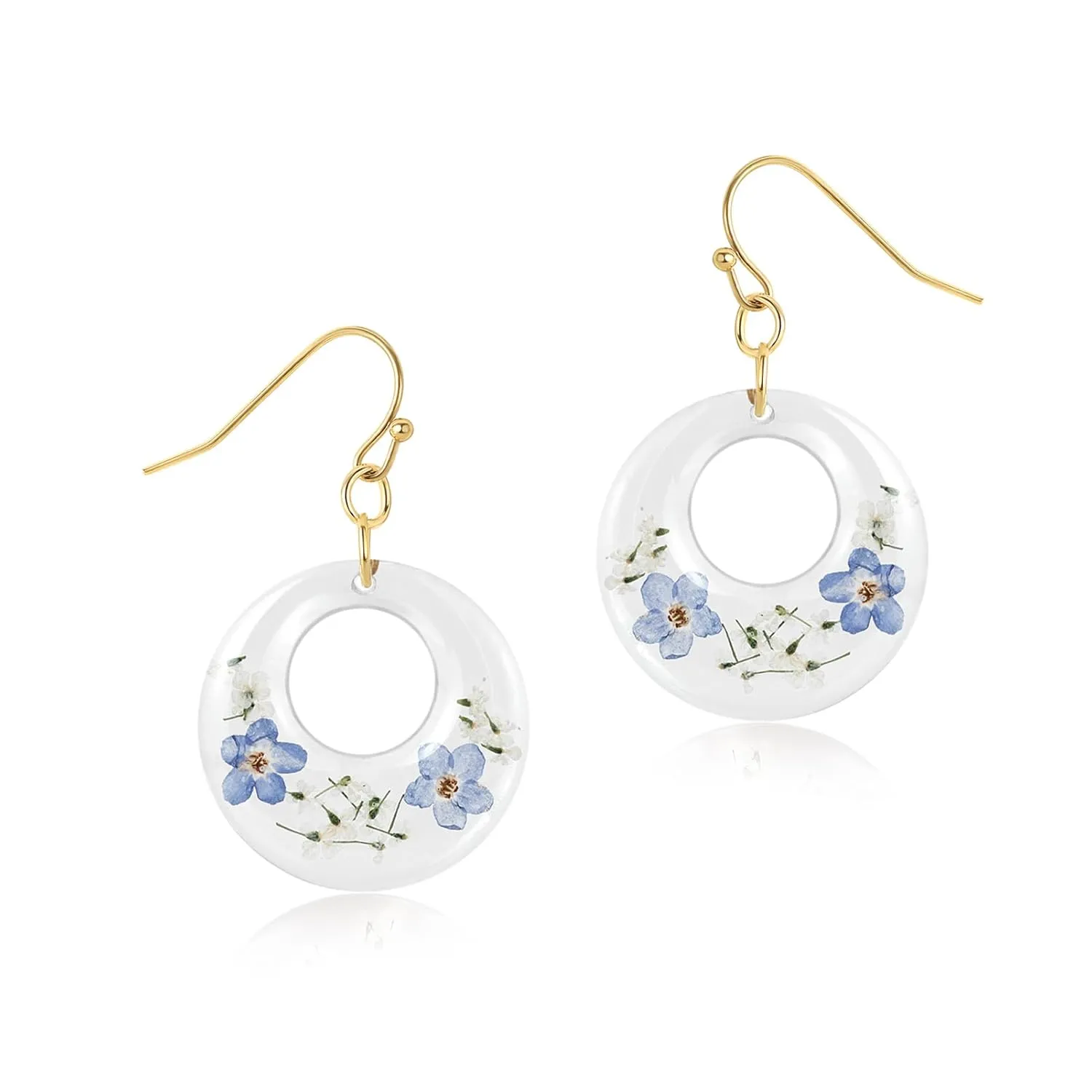 Handmade Earrings - Drop Earrings For Women,KBFORU Forget-Me-Not Pressed Flower Earrings,Statement Pendants Earrings For Women - Gift For Woman,Girls