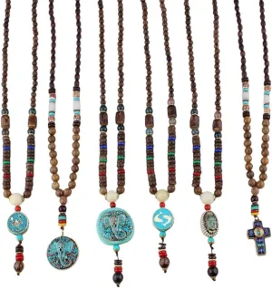 Handmade Ethnic Necklace Indian Bohemian Nepal Mala Buddhist Wood Beads Tibetan Fish Pendant Long Statement Necklaces Women Men DANS02798