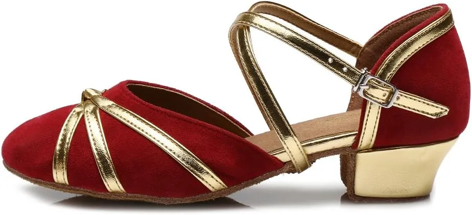 HIPPOSEUS Girls' Closed Toe Latin Dance Shoes Low Heel Ballroom Dancing Practice Shoes,Model 119