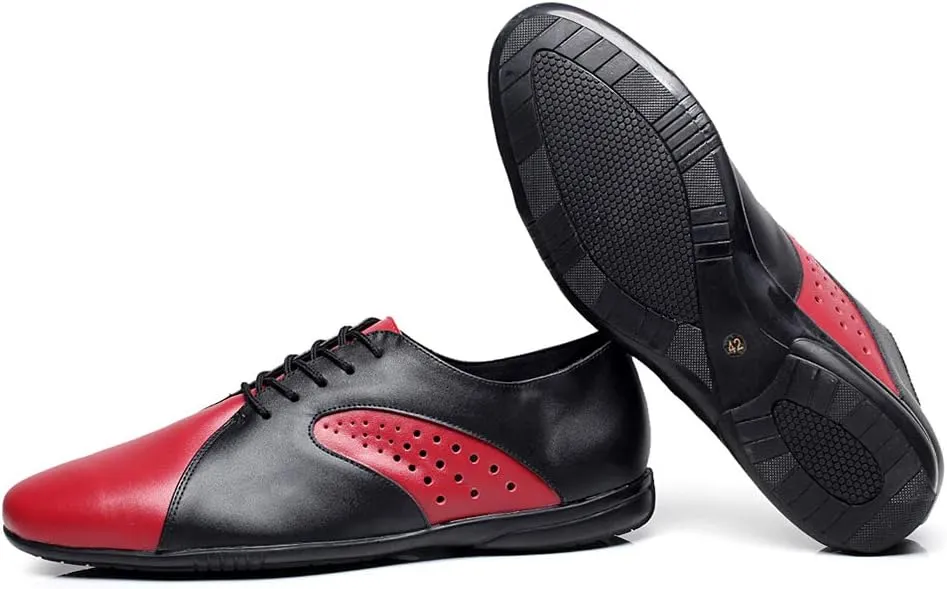 HIPPOSEUS Men's Ballroom Dance Shoes Red Latin Tango Morden Rumba Social Dance Shoes Rubber Sole,Model 9017