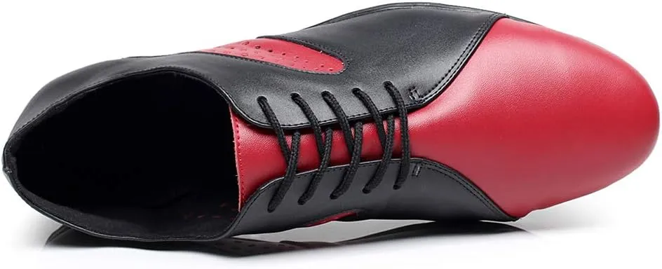 HIPPOSEUS Men's Ballroom Dance Shoes Red Latin Tango Morden Rumba Social Dance Shoes Rubber Sole,Model 9017