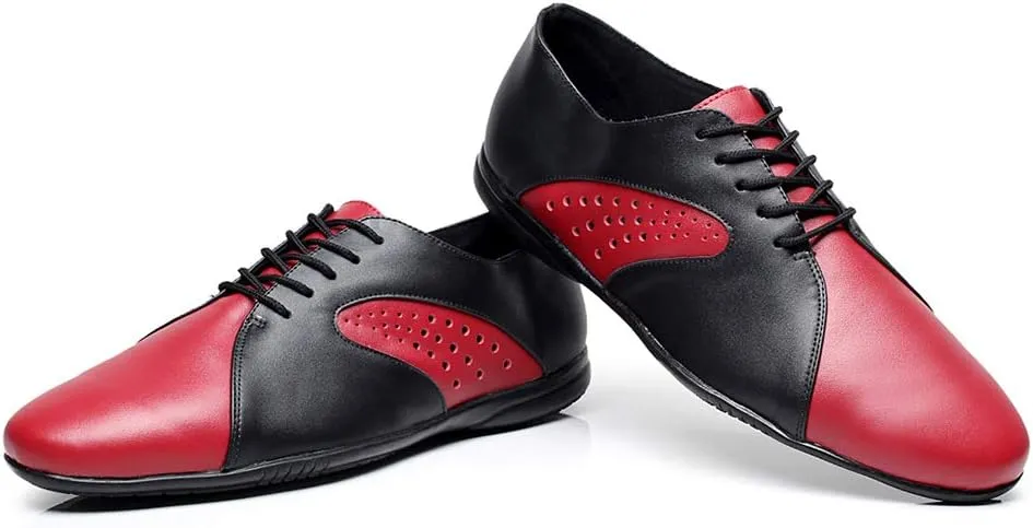 HIPPOSEUS Men's Ballroom Dance Shoes Red Latin Tango Morden Rumba Social Dance Shoes Rubber Sole,Model 9017