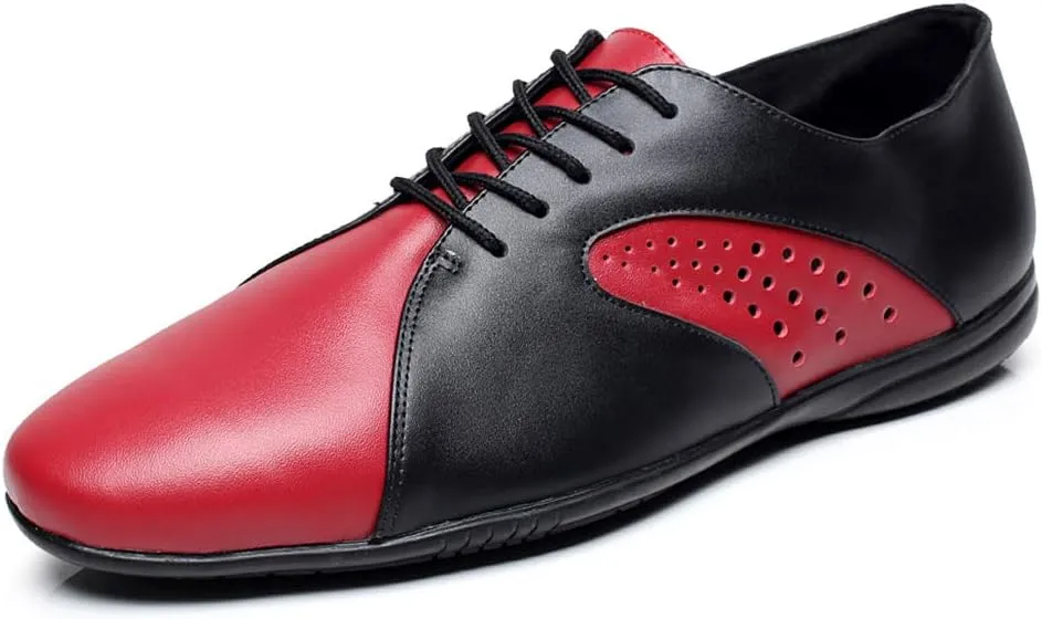 HIPPOSEUS Men's Ballroom Dance Shoes Red Latin Tango Morden Rumba Social Dance Shoes Rubber Sole,Model 9017