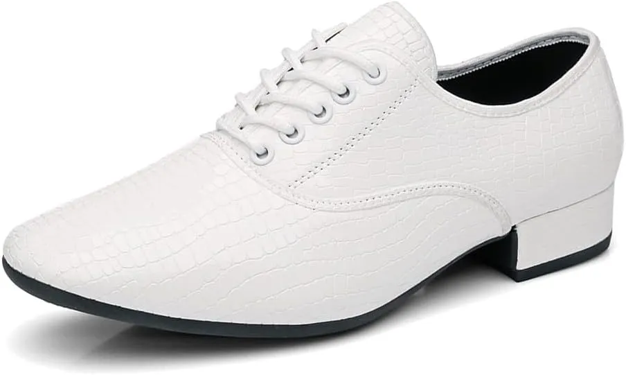 HIPPOSEUS Men's Lace up Ballroom Dance Shoes Rubber Sole Latin Salsa Dancing Character Shoes Low Heel,Model 301