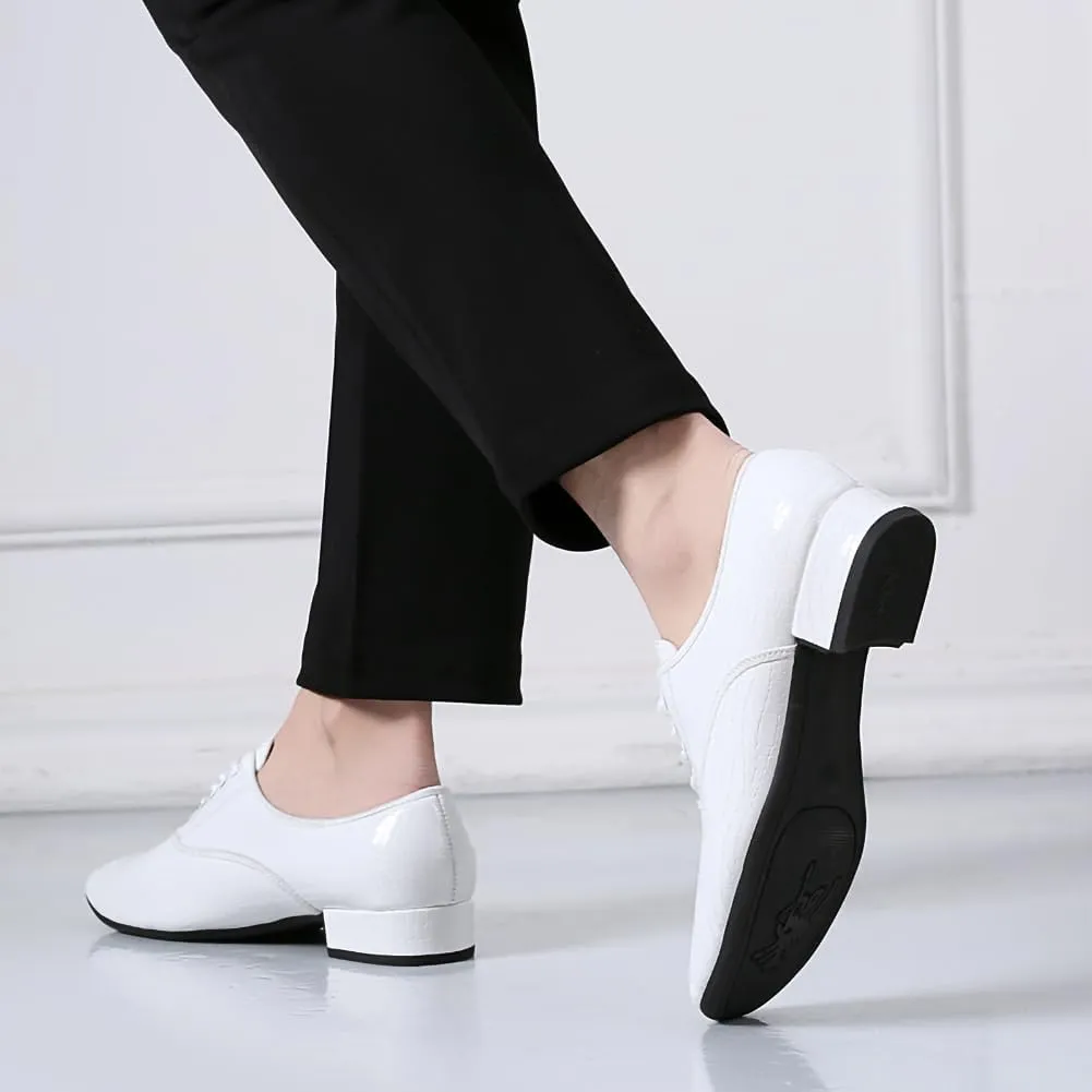 HIPPOSEUS Men's Lace up Ballroom Dance Shoes Rubber Sole Latin Salsa Dancing Character Shoes Low Heel,Model 301