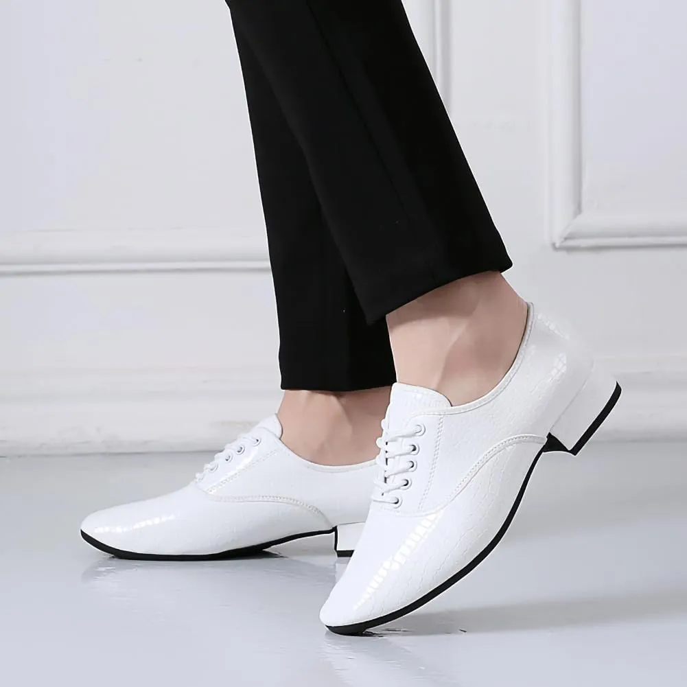 HIPPOSEUS Men's Lace up Ballroom Dance Shoes Rubber Sole Latin Salsa Dancing Character Shoes Low Heel,Model 301