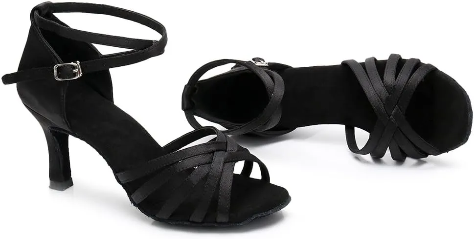 HIPPOSEUS Women's Open Toe Latin Dance Shoes Ankle Strap Ballroom Salsa Bachata Dancing Shoes Suede Outsole,Model 1213