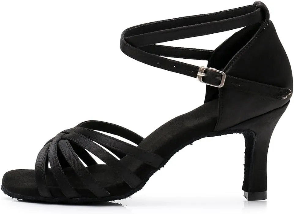 HIPPOSEUS Women's Open Toe Latin Dance Shoes Ankle Strap Ballroom Salsa Bachata Dancing Shoes Suede Outsole,Model 1213