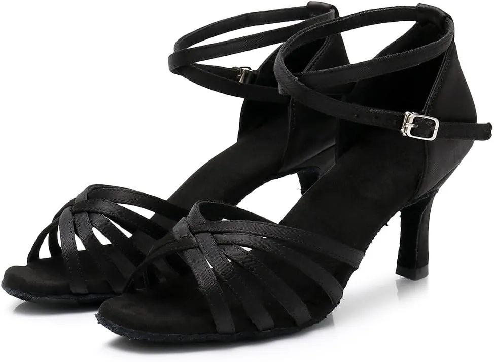 HIPPOSEUS Women's Open Toe Latin Dance Shoes Ankle Strap Ballroom Salsa Bachata Dancing Shoes Suede Outsole,Model 1213
