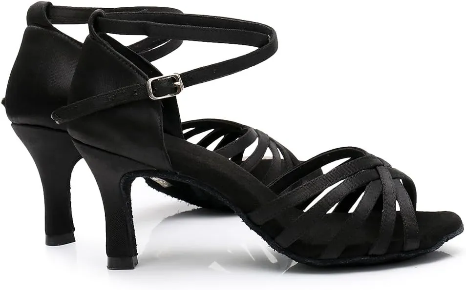 HIPPOSEUS Women's Open Toe Latin Dance Shoes Ankle Strap Ballroom Salsa Bachata Dancing Shoes Suede Outsole,Model 1213