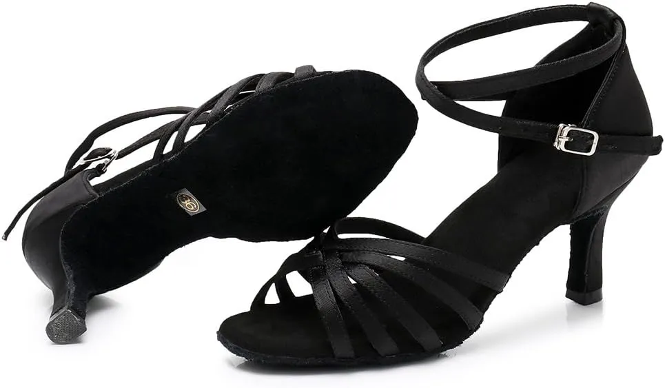 HIPPOSEUS Women's Open Toe Latin Dance Shoes Ankle Strap Ballroom Salsa Bachata Dancing Shoes Suede Outsole,Model 1213