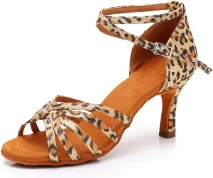 HIPPOSEUS Women's Open Toe Latin Dance Shoes Ankle Strap Ballroom Salsa Bachata Dancing Shoes Suede Outsole,Model 1213
