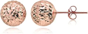 Hoops & Loops 925 Sterling Silver Diamond-Cut Ball Bead Stud Earrings for Women Men Teen Girls, 8mm or 10mm | Silver, Rose Gold & Yellow Gold