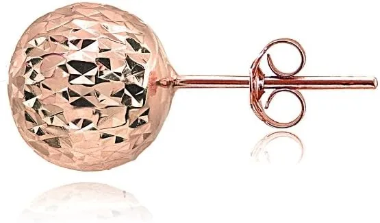 Hoops & Loops 925 Sterling Silver Diamond-Cut Ball Bead Stud Earrings for Women Men Teen Girls, 8mm or 10mm | Silver, Rose Gold & Yellow Gold