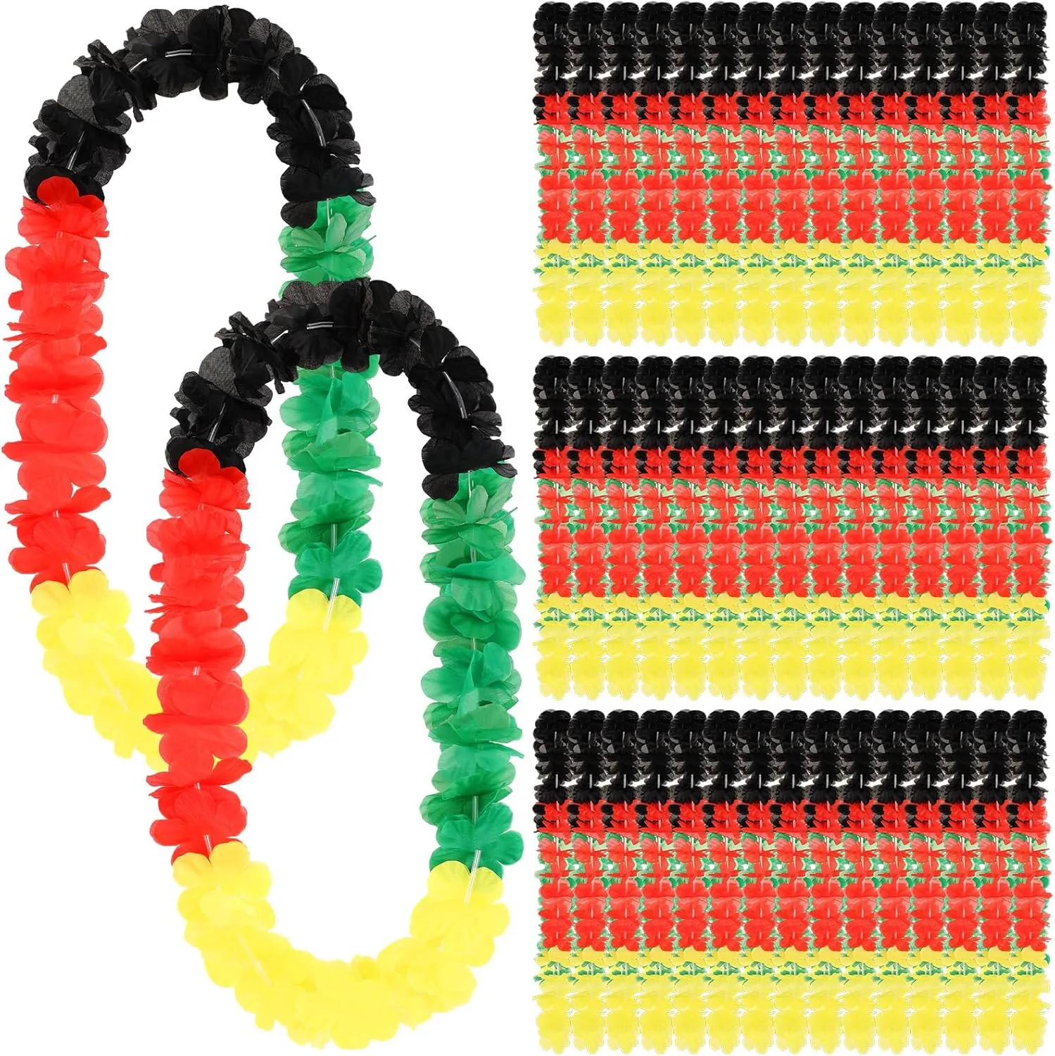 Hoteam Juneteenth Floral Necklace African American Garland Hawaiian Leis Flower Necklace Red Green Yellow Black Garland for Black History Month Party Favors Women Men Freedom Party