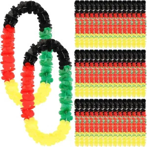 Hoteam Juneteenth Floral Necklace African American Garland Hawaiian Leis Flower Necklace Red Green Yellow Black Garland for Black History Month Party Favors Women Men Freedom Party