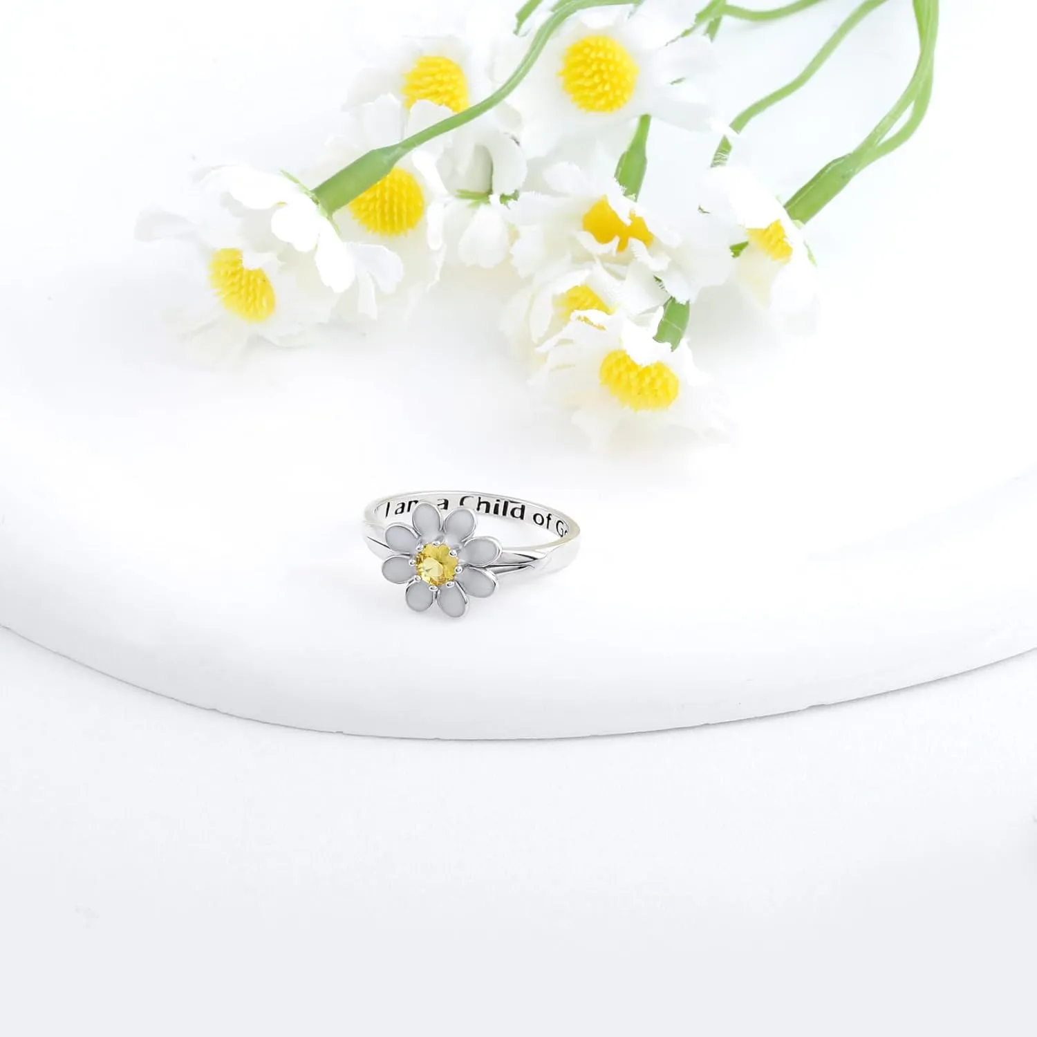 I Am A Daughter of God Ring - 925 Sterling Silver Religious God Daisy Ring I Am Gods Beloved Faith Jewelry Gift For Women