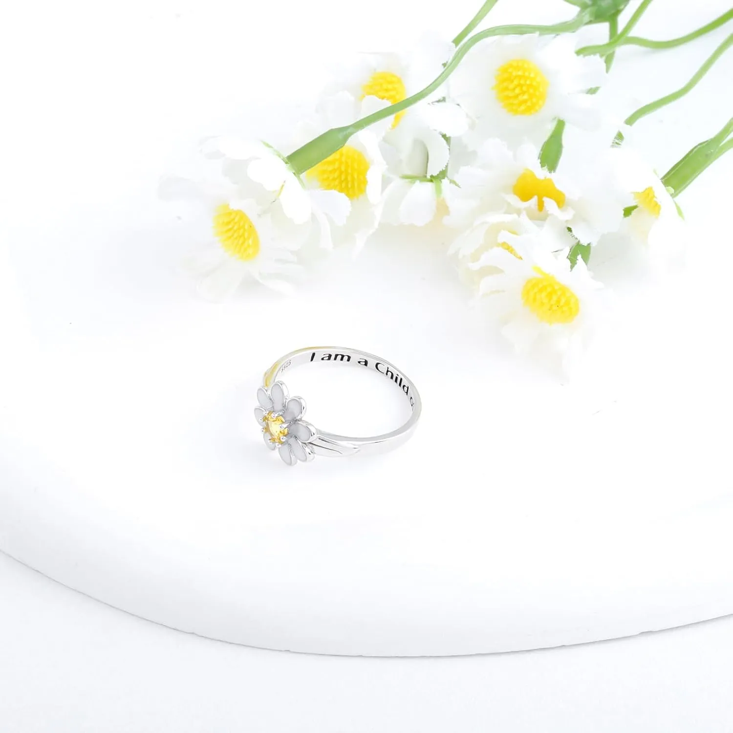 I Am A Daughter of God Ring - 925 Sterling Silver Religious God Daisy Ring I Am Gods Beloved Faith Jewelry Gift For Women