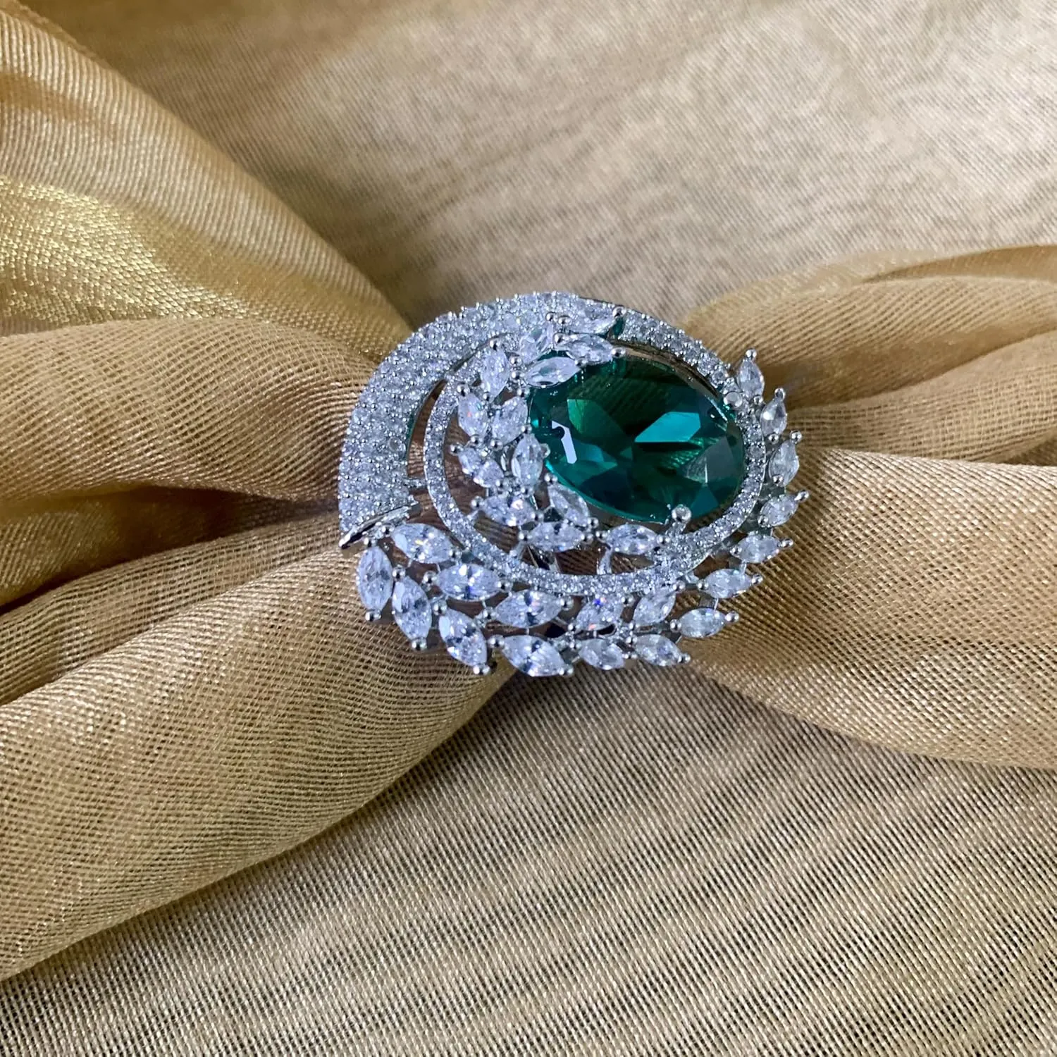 I Jewels Indian Wedding Bollywood Stylish Latest Fashion Cubic Zirconia Brass Adjustable Diamond Finger Ring For (FL247)
