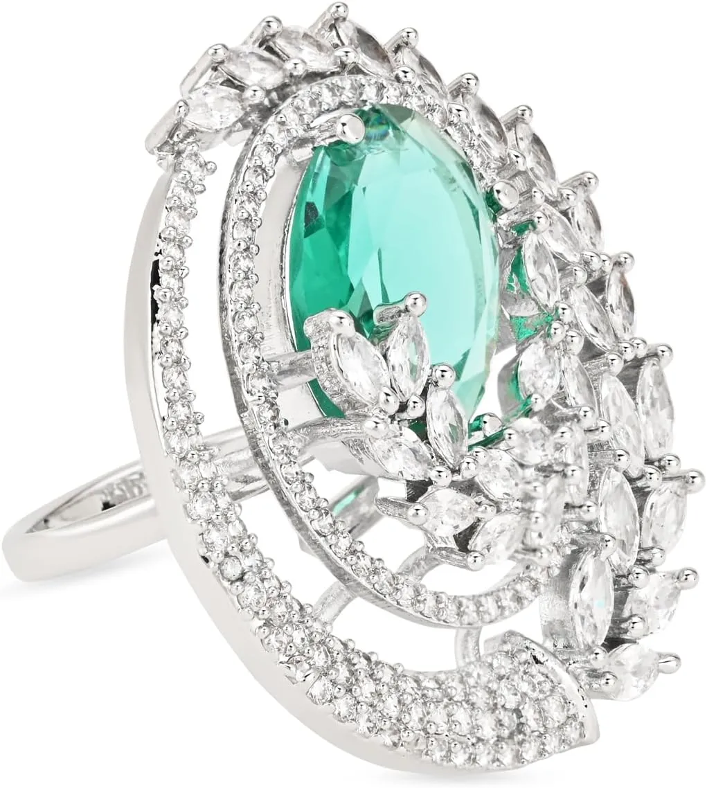 I Jewels Indian Wedding Bollywood Stylish Latest Fashion Cubic Zirconia Brass Adjustable Diamond Finger Ring For (FL247)