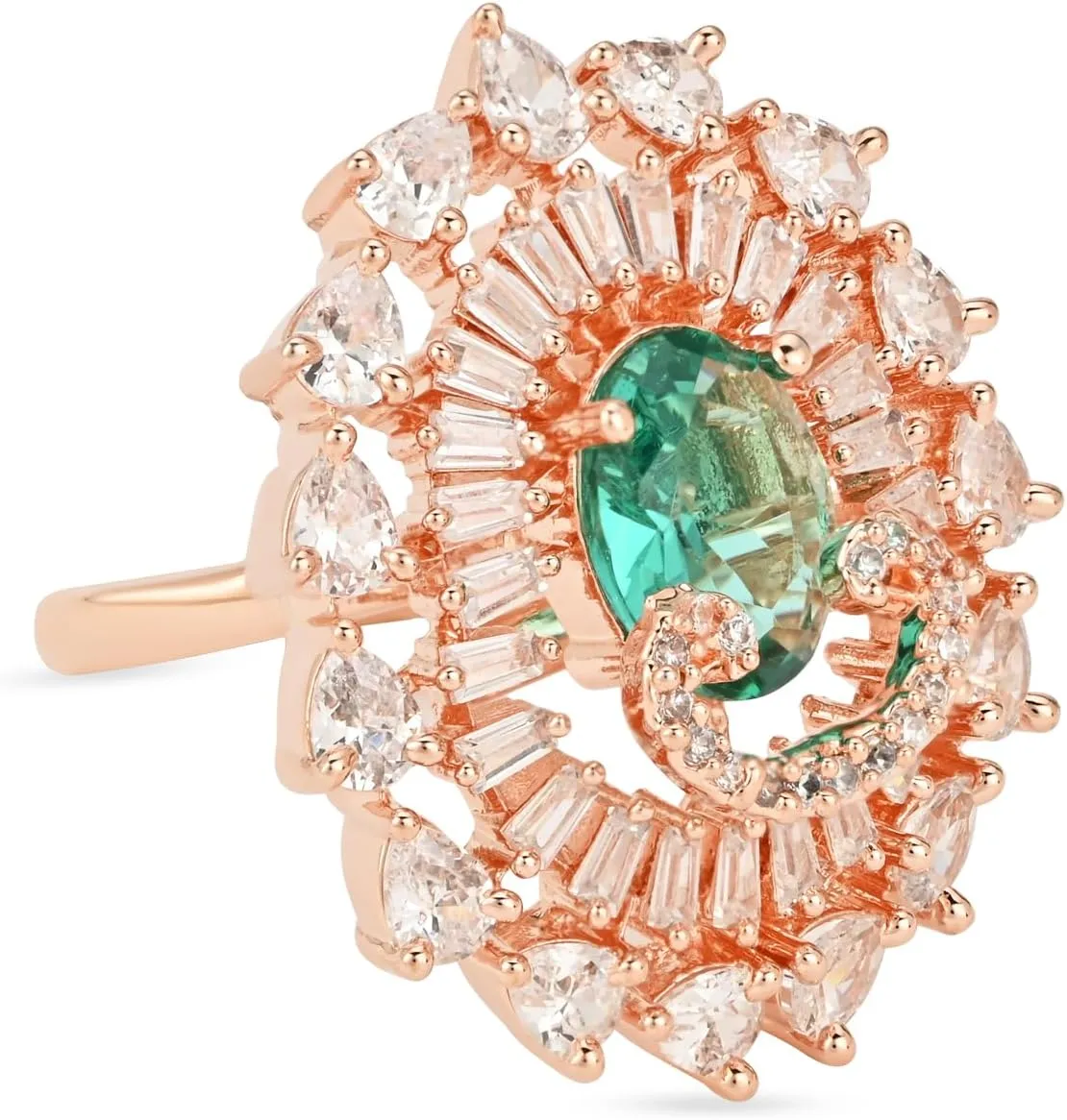 I Jewels Rose Gold Plated Diamond Cubic Zirconia Floral Shape Statement Brass Finger Ring For Wedding Party Prom Women/Girls (FL246G)