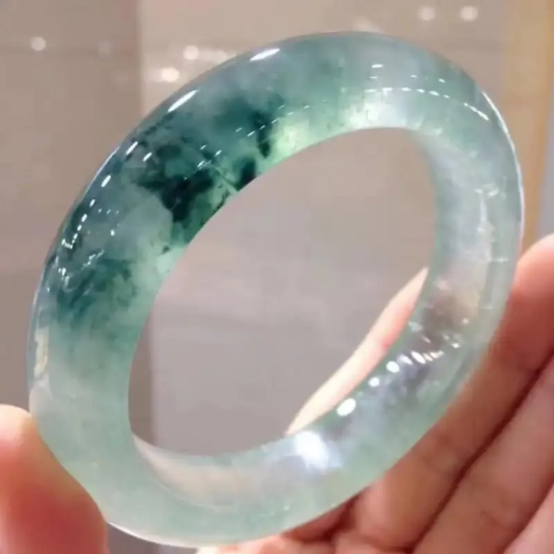 Ice-like Wide and Narrow Version Floating Flowers Jade Bracelet Myanmar Women's Bangle
