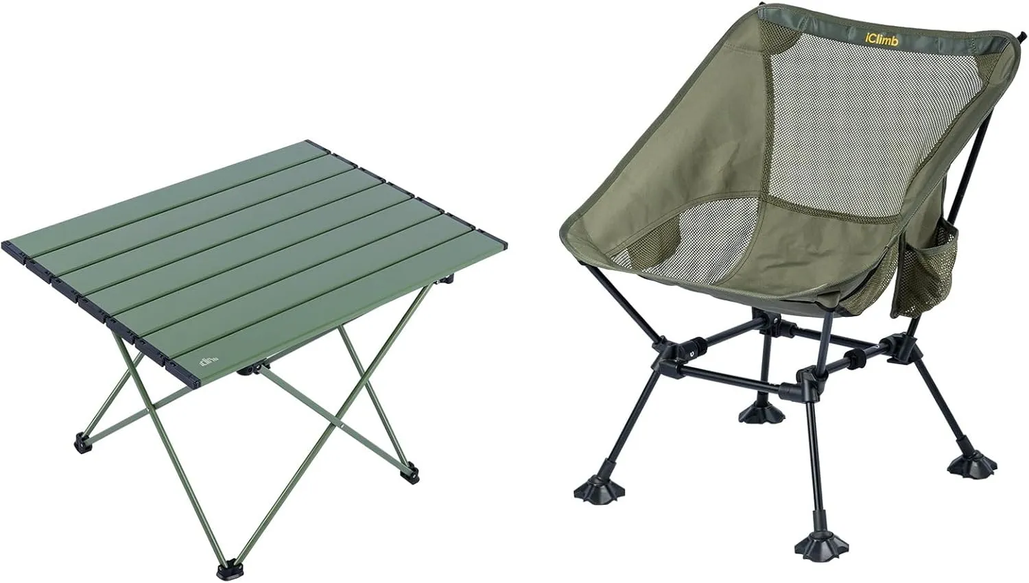 iClimb 1 Anti-Sink Large Feet Chair and 1 Folding Table Bundle, Ultralight Compact for Adults Outdoor Picnic Backpacking Camping Hiking Beach Concert Travelling