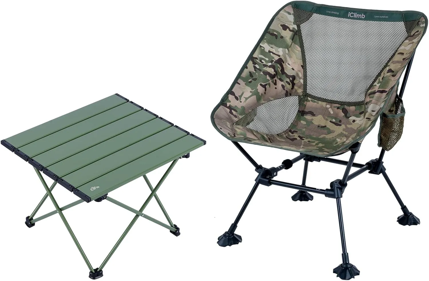 iClimb 1 Folding Table and 1 Anti-Sinking Chair Bundle, Ultralight Compact for Adults Outdoor Beach Backpacking Hiking Camping Beach Concert Mountaineering