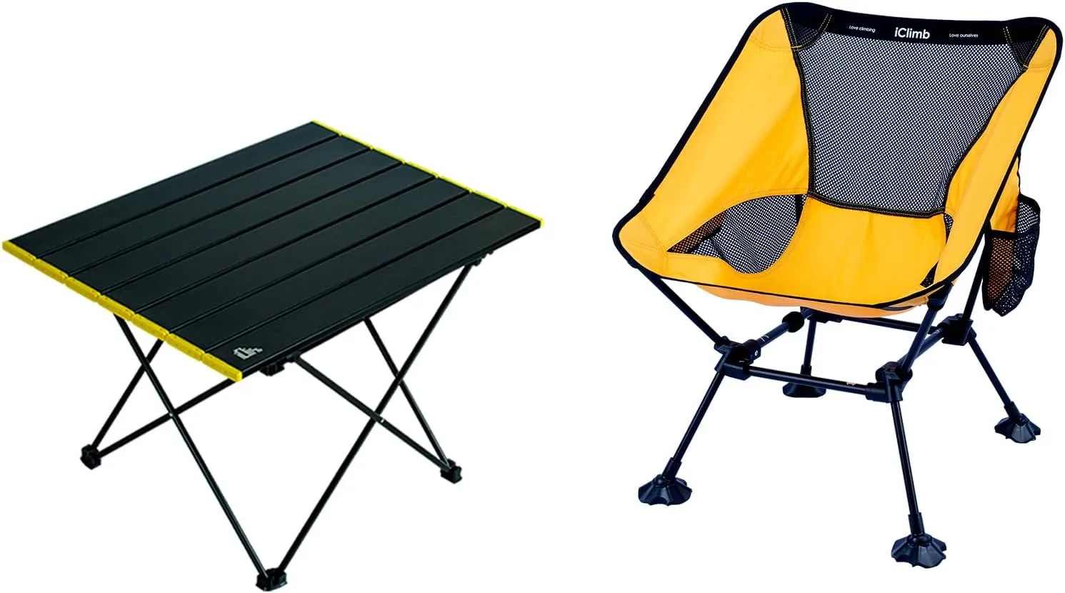 iClimb 1 Folding Table and 1 Anti-Sinking Large Feet Chair Bundle, Ultralight Compact for Adults Outdoor Beach Backpacking Hiking Camping Beach Concert