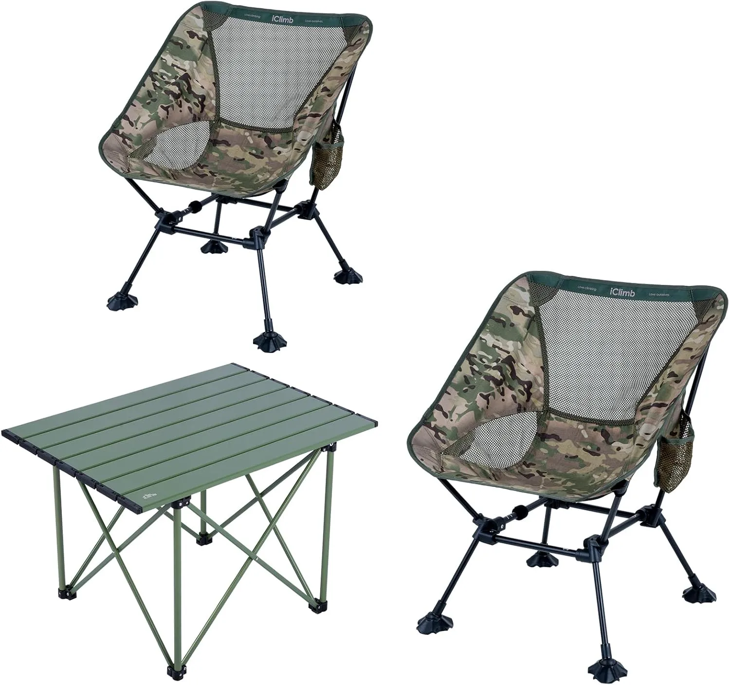 iClimb 1 Folding Table and 2 Anti-Sinking Chair Bundle, Ultralight Compact for Adults Outdoor Beach Backpacking Hiking Camping Beach Concert Party Adventuring Motorcycling
