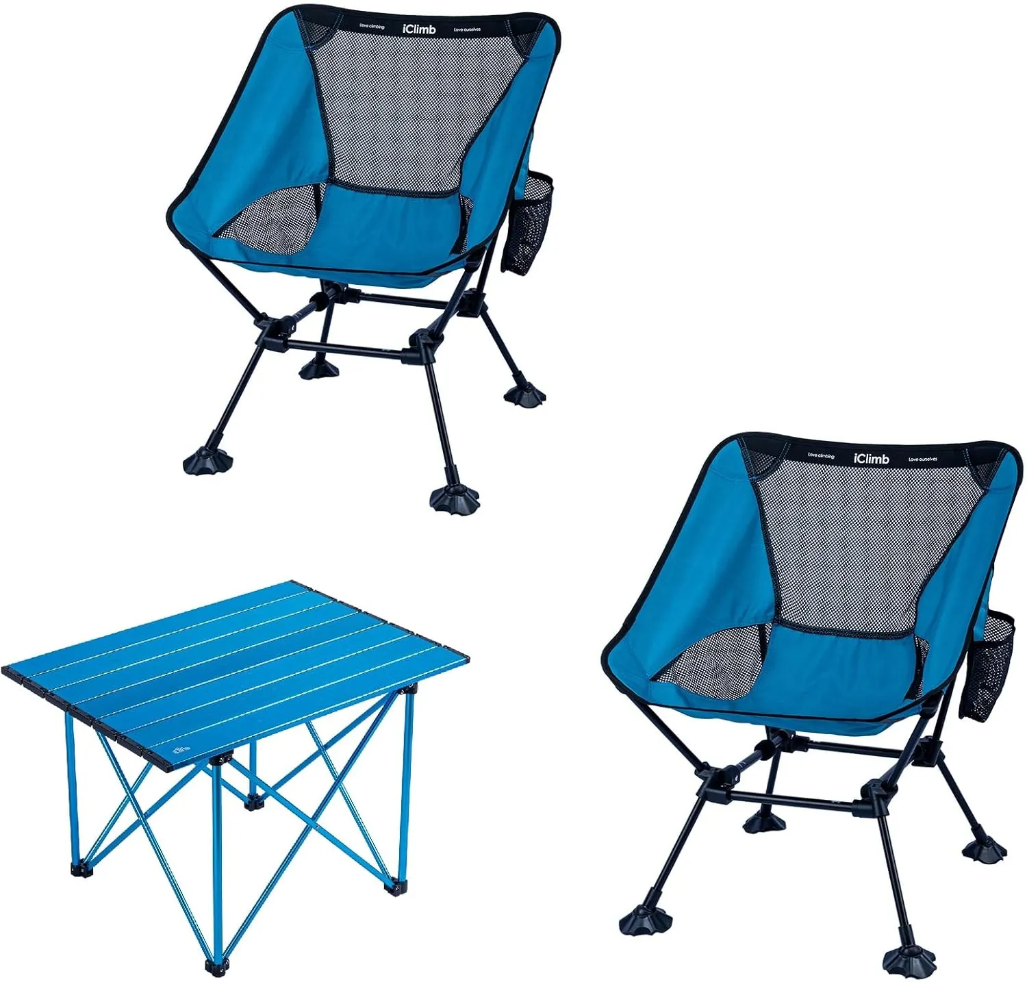 iClimb 1 Folding Table and 2 Anti-Sinking Chair Bundle, Ultralight Compact for Two Adults Outdoor Beach Backpacking Hiking Camping Beach Concert