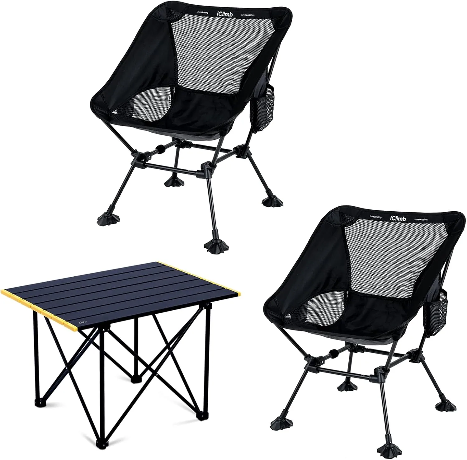 iClimb 1 Folding Table and 2 Anti-Sinking Folding Chair Bundle, Ultralight Compact for Adults Outdoor Beach Backpacking Hiking Camping Concert
