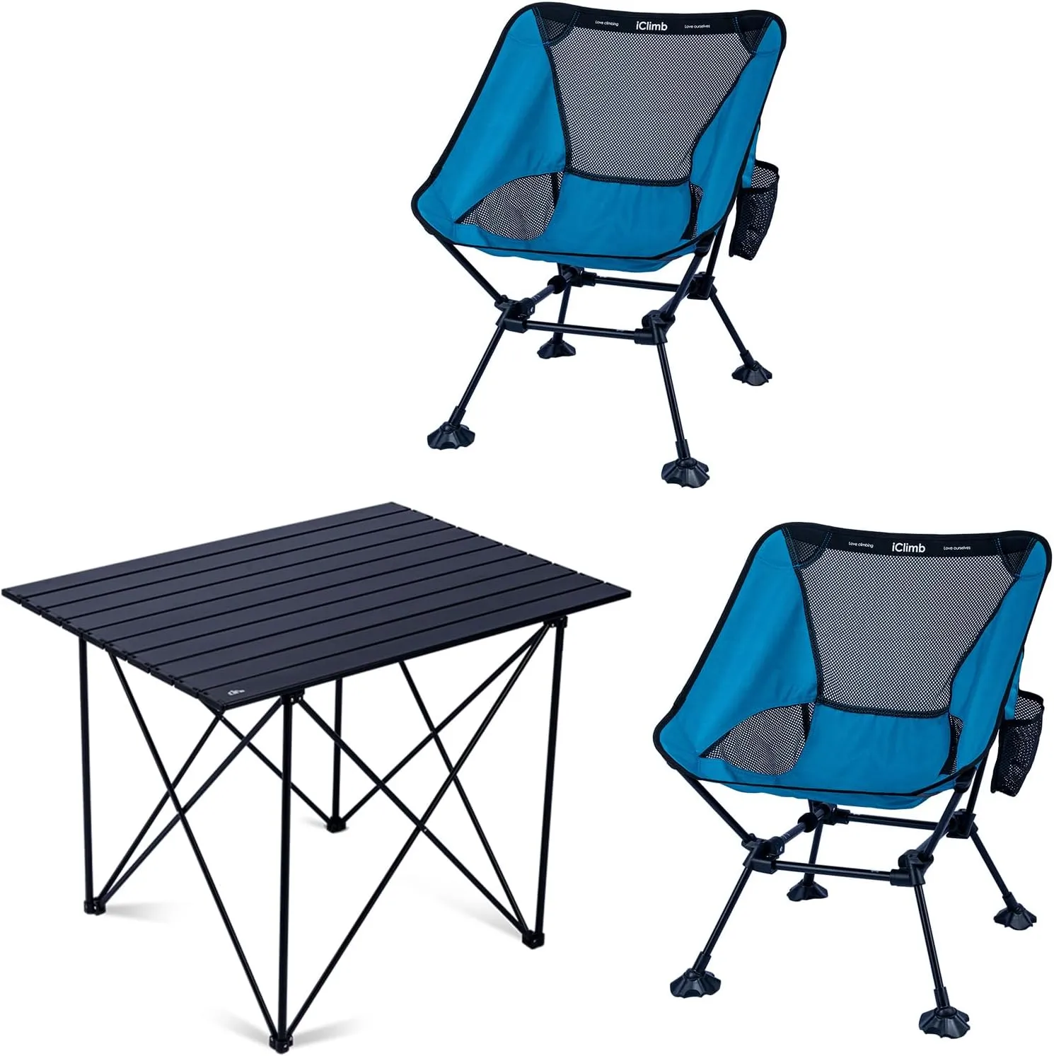 iClimb 1 Light Folding Table and 2 Ultralight Anti-Sinking Folding Chair Bundle for Two Adults Outdoor Camping Beach Concert