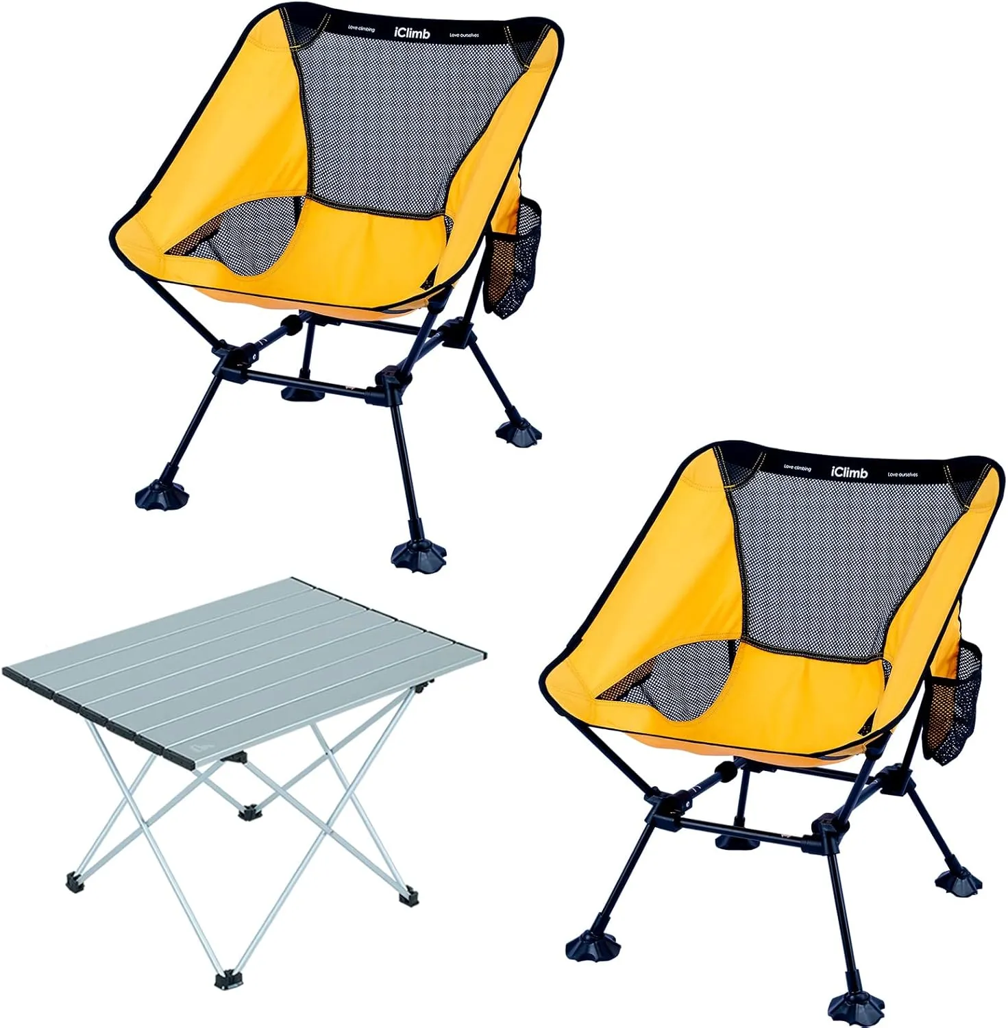 iClimb 2 Anti-Sinking Large Feet Chair and 1 Folding Table Bundle, Ultralight Compact for Adults Outdoor Backpacking Camping Hiking Beach Concert