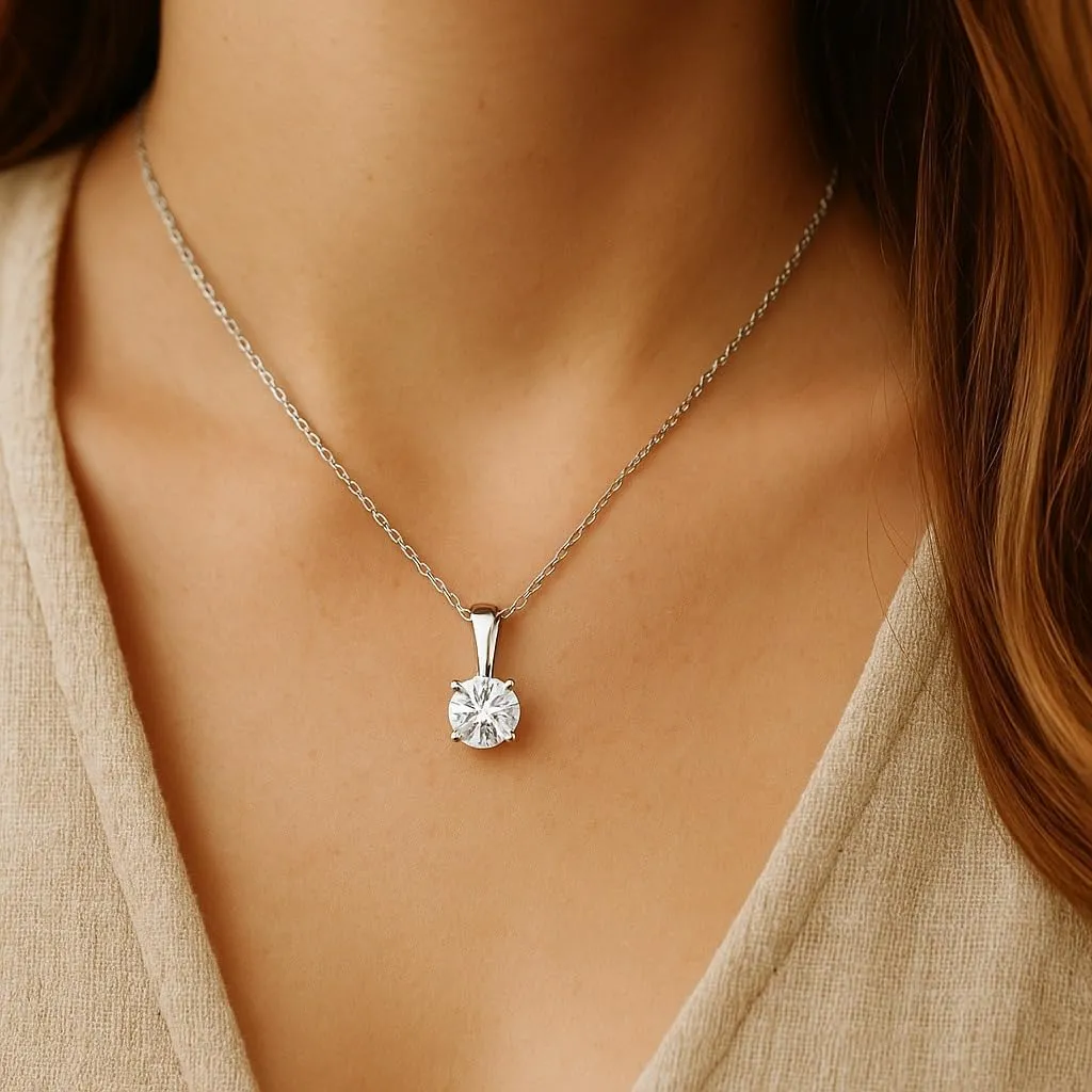 IGI Certified 0.25Ct-3.00 Carat Diamond Color/Clarity F-VS2, 14K Gold 4 Prong Set Round-cut Lab Grown Diamond Solitaire Necklace Pendant Chain