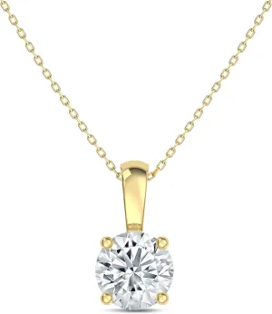 IGI Certified 0.25Ct-3.00 Carat Diamond Color/Clarity F-VS2, 14K Gold 4 Prong Set Round-cut Lab Grown Diamond Solitaire Necklace Pendant Chain