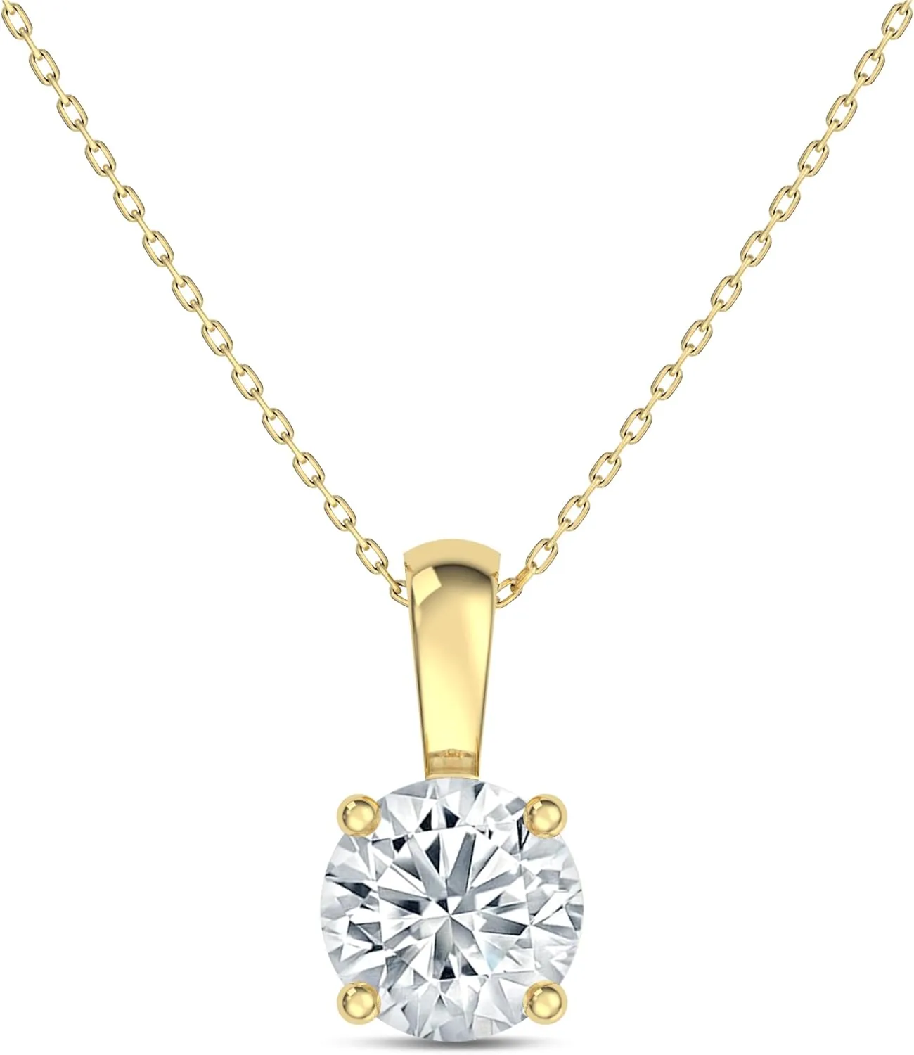 IGI Certified 0.25Ct-3.00 Carat Diamond Color/Clarity F-VS2, 14K Gold 4 Prong Set Round-cut Lab Grown Diamond Solitaire Necklace Pendant Chain