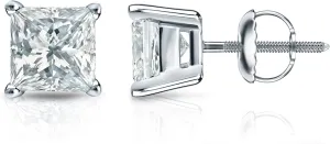 IGI Certified 1 to 5 Carat Princess Cut Lab Grown Diamond Stud Earrings for Women in 14k Gold or Platinum (E-F Color, SI1-SI2 Clarity, cttw) 4-Prong Setting Screw Back Square Studs by Diamond Wish