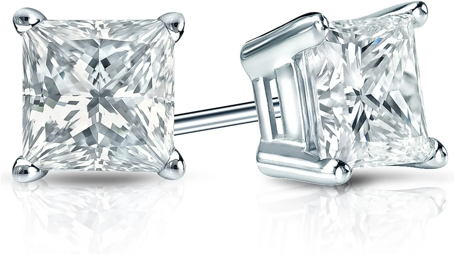 IGI Certified 1 to 5 Carat Princess Cut Lab Grown Diamond Stud Earrings for Women in 14k Gold or Platinum (E-F Color, SI1-SI2 Clarity, cttw) 4-Prong Setting Screw Back Square Studs by Diamond Wish