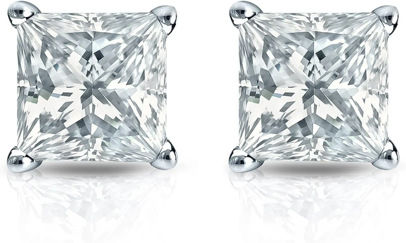 IGI Certified 1 to 5 Carat Princess Cut Lab Grown Diamond Stud Earrings for Women in 14k Gold or Platinum (E-F Color, SI1-SI2 Clarity, cttw) 4-Prong Setting Screw Back Square Studs by Diamond Wish
