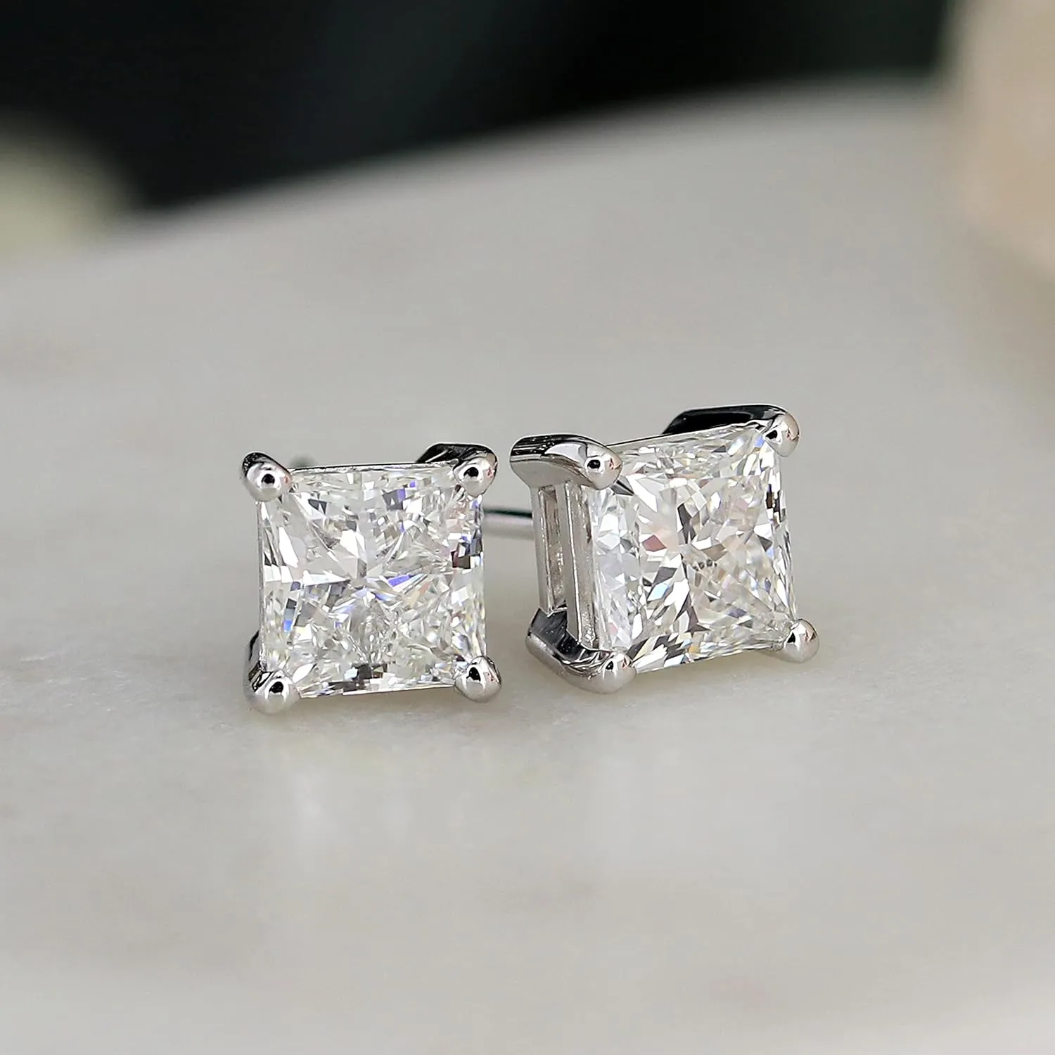 IGI Certified 1 to 5 Carat Princess Cut Lab Grown Diamond Stud Earrings for Women in 14k Gold or Platinum (E-F Color, SI1-SI2 Clarity, cttw) 4-Prong Setting Screw Back Square Studs by Diamond Wish