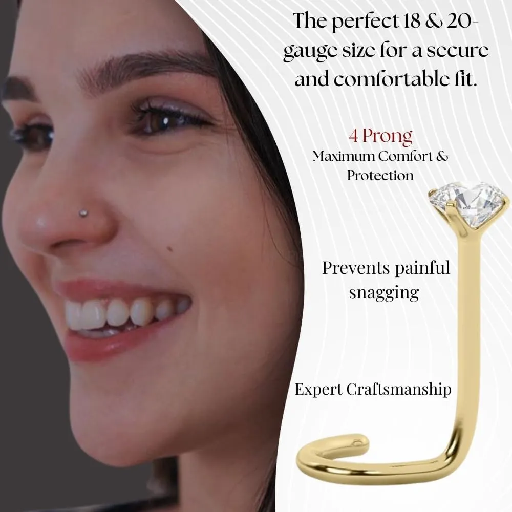 IGI Certified 14K Gold Diamond Nose Stud for Women Men | 18G & 20G Gold Nose Ring | 1.5mm Nose Stud to 3 mm Twist Back Nose Rings | Nose Piercing Studs | Body Piercing Jewelry in Diamond I-J Color & I2-I3 Clarity