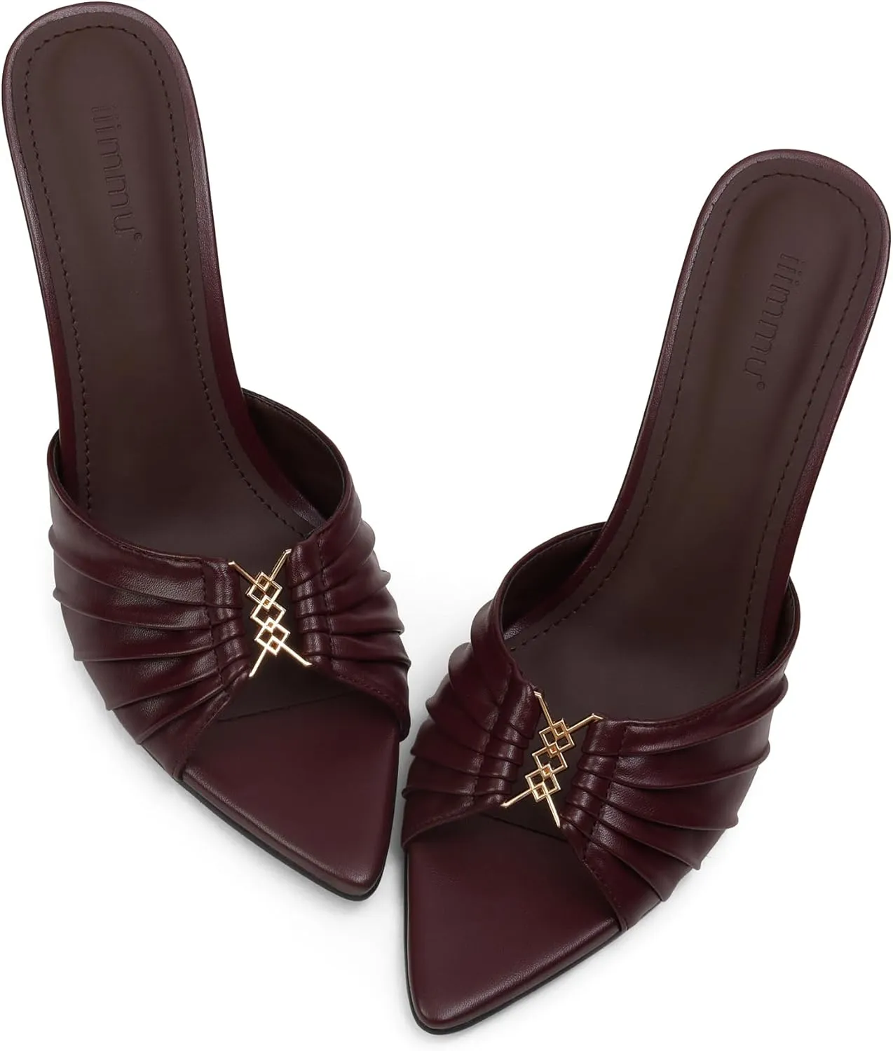 iiimmu 3.5 IN Stiletto Mules High Heels with Pointed Peep Toe Heeled Sandals Faux Leather