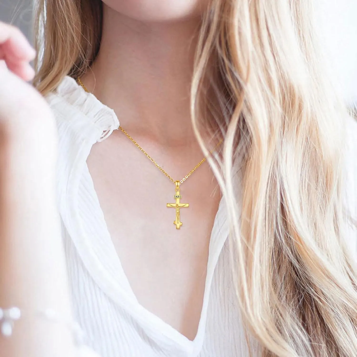 INFUSEU 925 Sterling Silver Jesus Cross Necklaces Crucifix Orthodox Cross Caravaca for Women Men Religious Protection Gifts