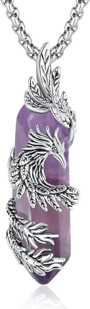 INFUSEU Elegant Phoenix Necklaces with Healing Crystal Stone for Women Men Unique Gifts, 22 2 Inch Chain