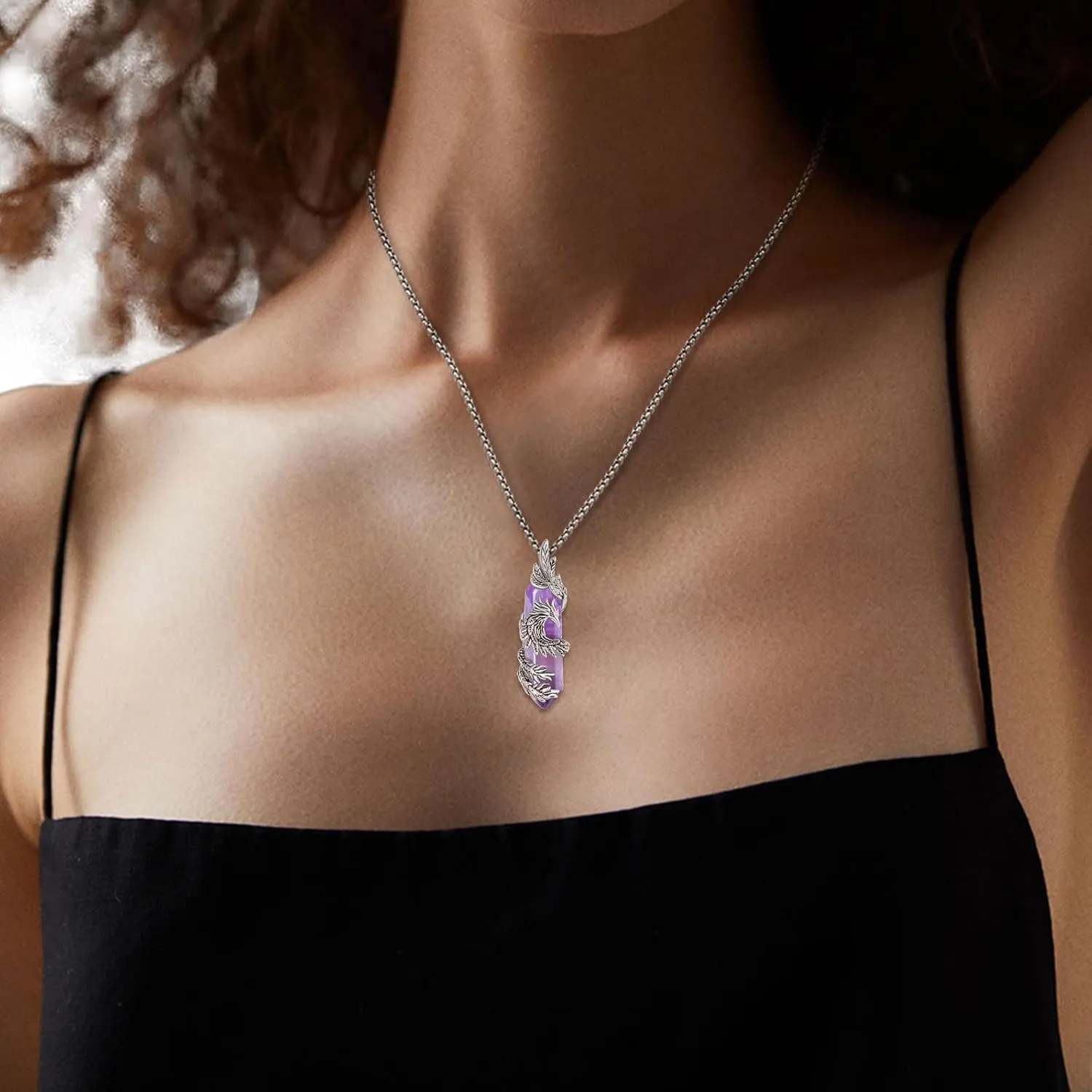 INFUSEU Elegant Phoenix Necklaces with Healing Crystal Stone for Women Men Unique Gifts, 22 2 Inch Chain