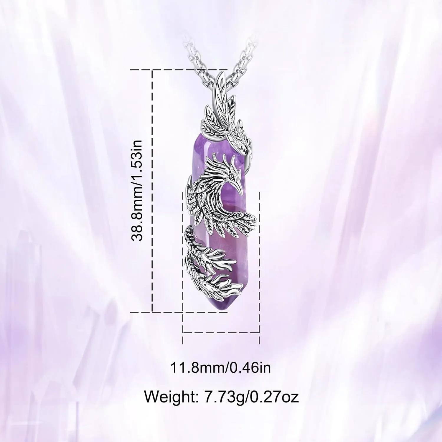 INFUSEU Elegant Phoenix Necklaces with Healing Crystal Stone for Women Men Unique Gifts, 22 2 Inch Chain