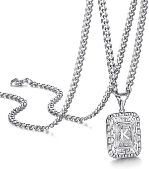 Initial Letter Pendant Necklace for Men Women Black/Silver / 18K Gold Plated Cuban Chain Necklace 20 Inches Initial Necklaces for Men