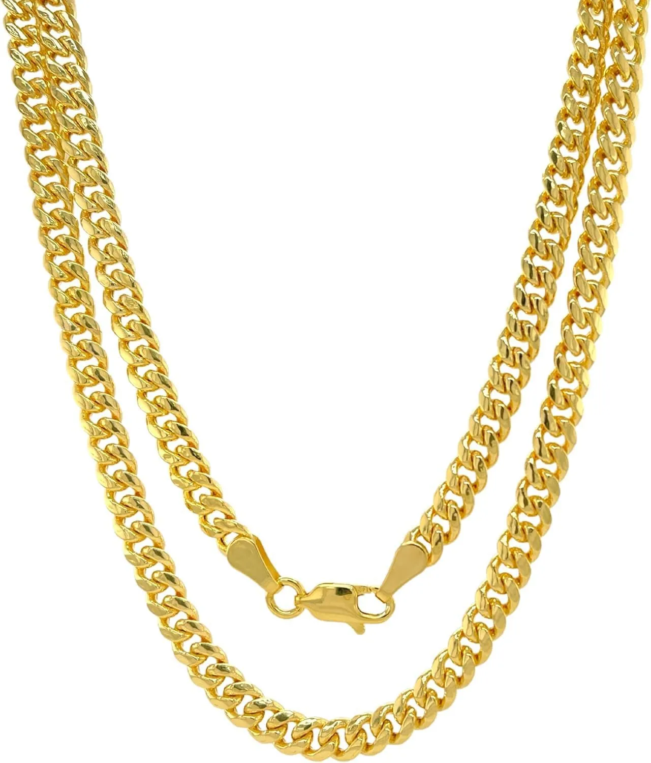 Italian 14K Solid Yellow Gold Cuban Link Curb Chain Necklace for Men & Women Diamond Cut with Lobster Claw Clasp 14K Real Gold Chain Jewelry (2mm - 3MM)