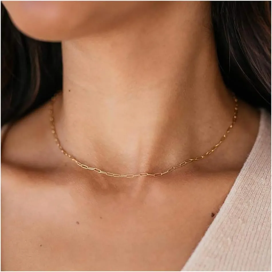 itianxi Dainty Beaded Choker Necklaces,14K Gold/Silver Plated Cute Tiny Delicate Coin/Satellite Chain Choker Necklaces for Women
